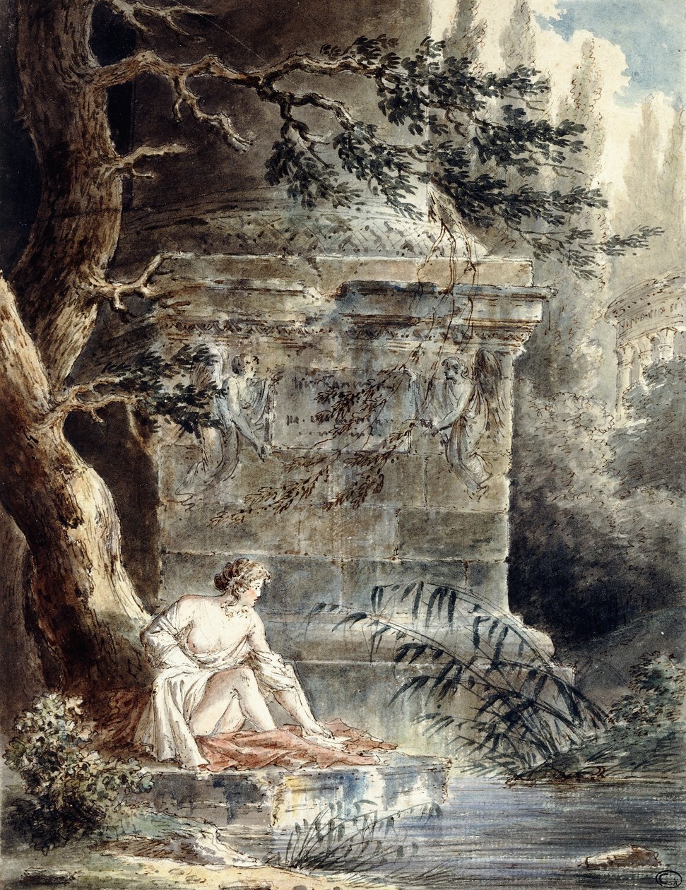 Młody Kąpiący się przy Kolumnie, autorstwa Hubert Robert