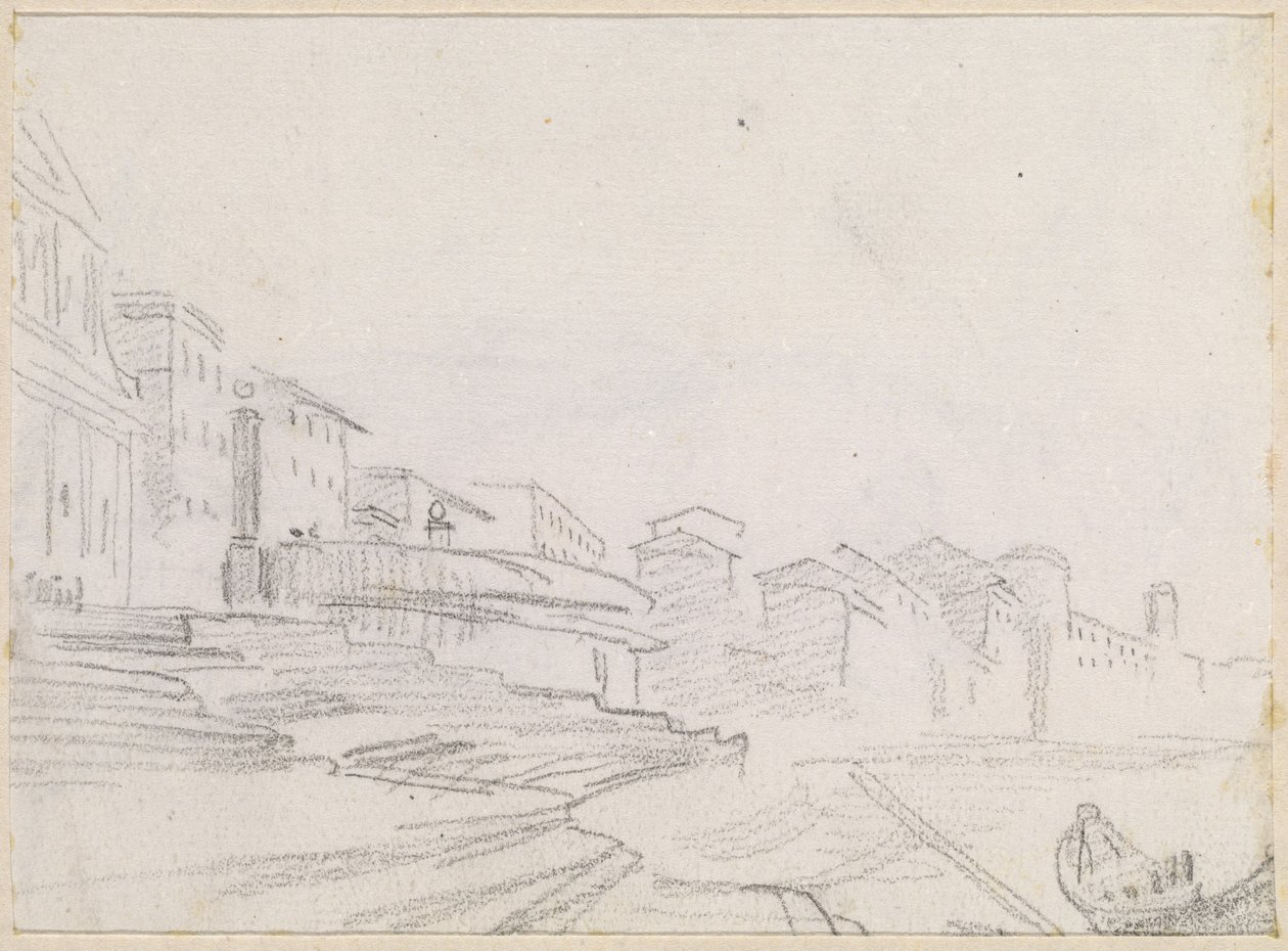 Budynki wzdłuż rzeki [verso] autorstwa Hubert Robert