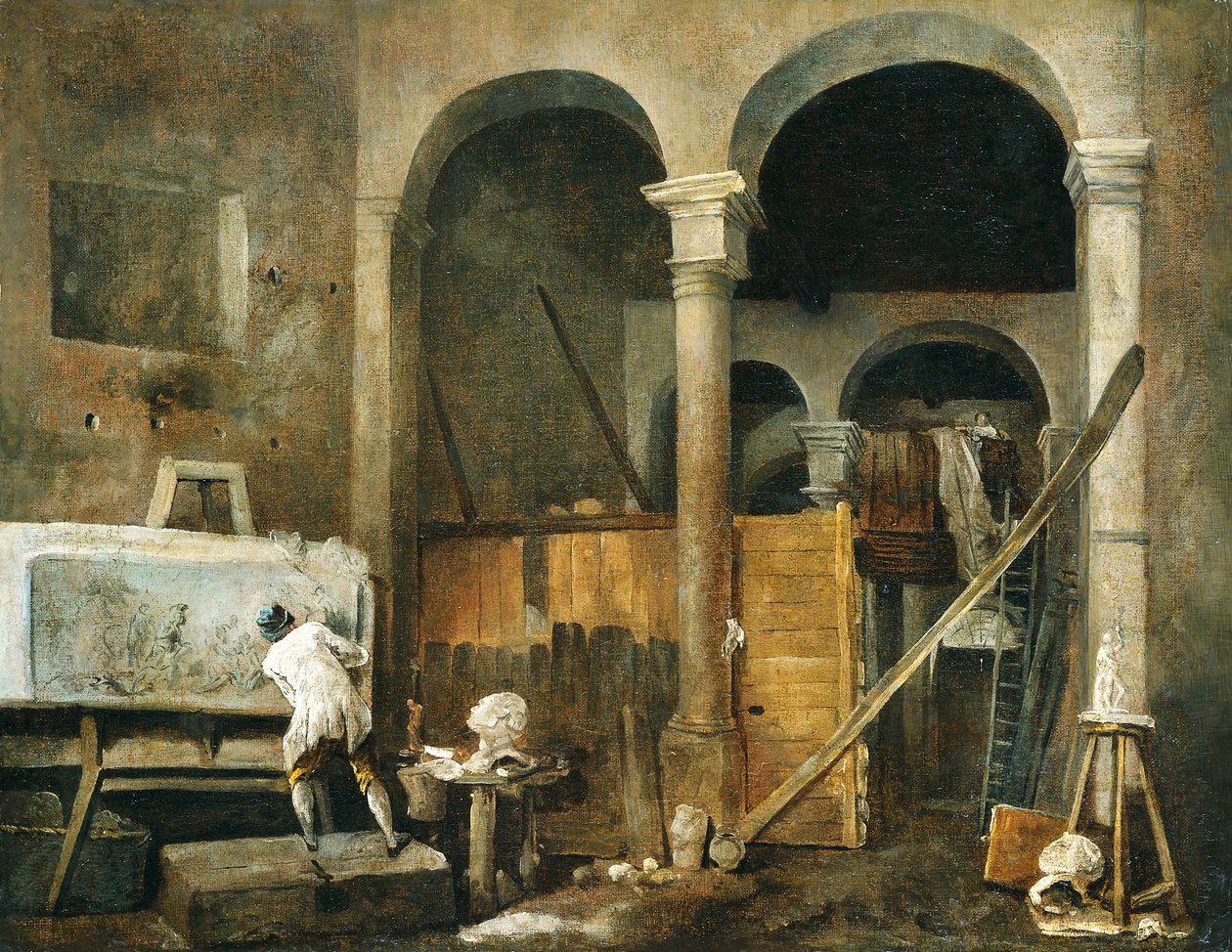 Pracownia artysty, ok. 1760 (olej na płótnie) autorstwa Hubert Robert