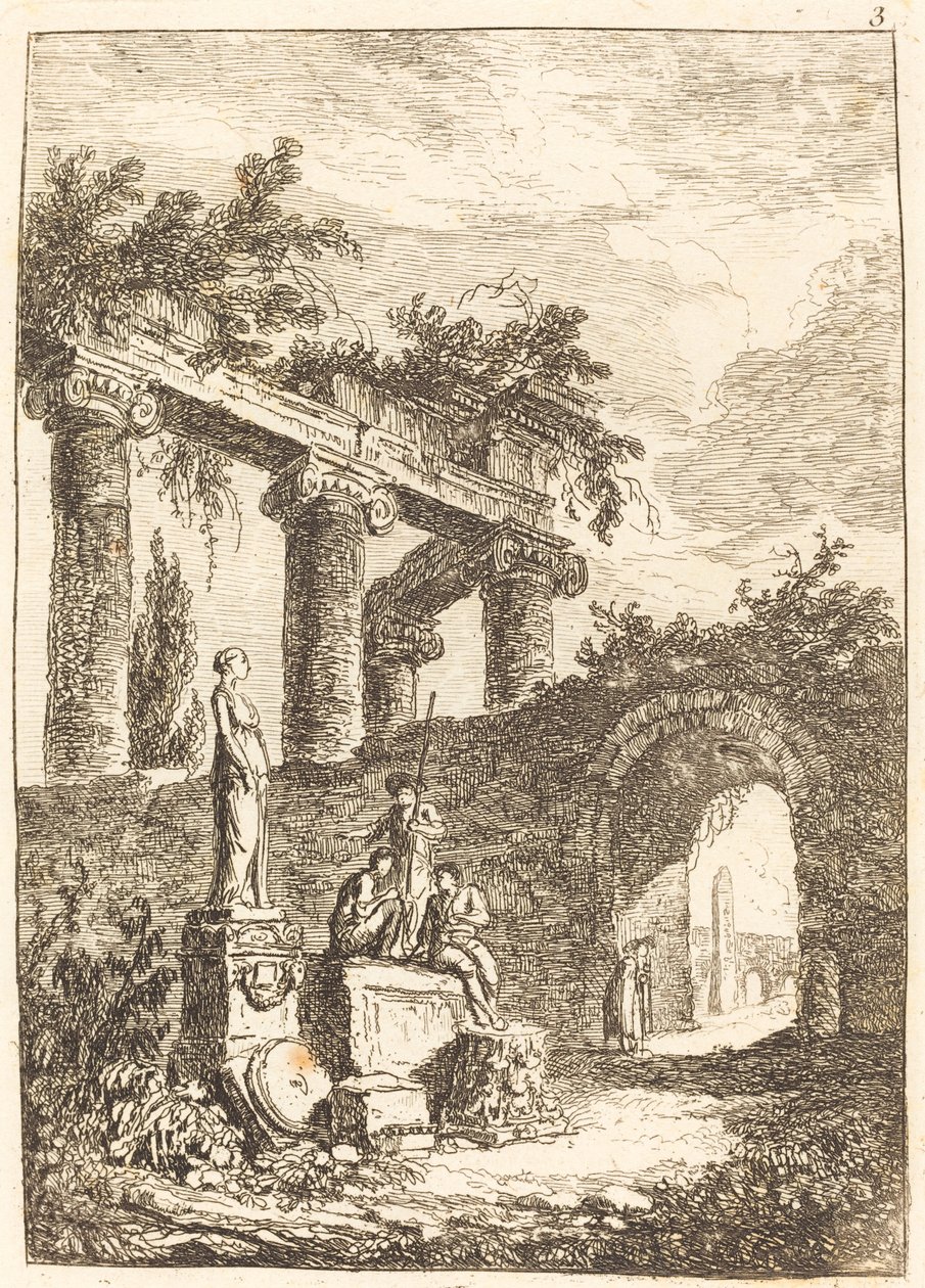 Posąg przed ruinami autorstwa Hubert Robert