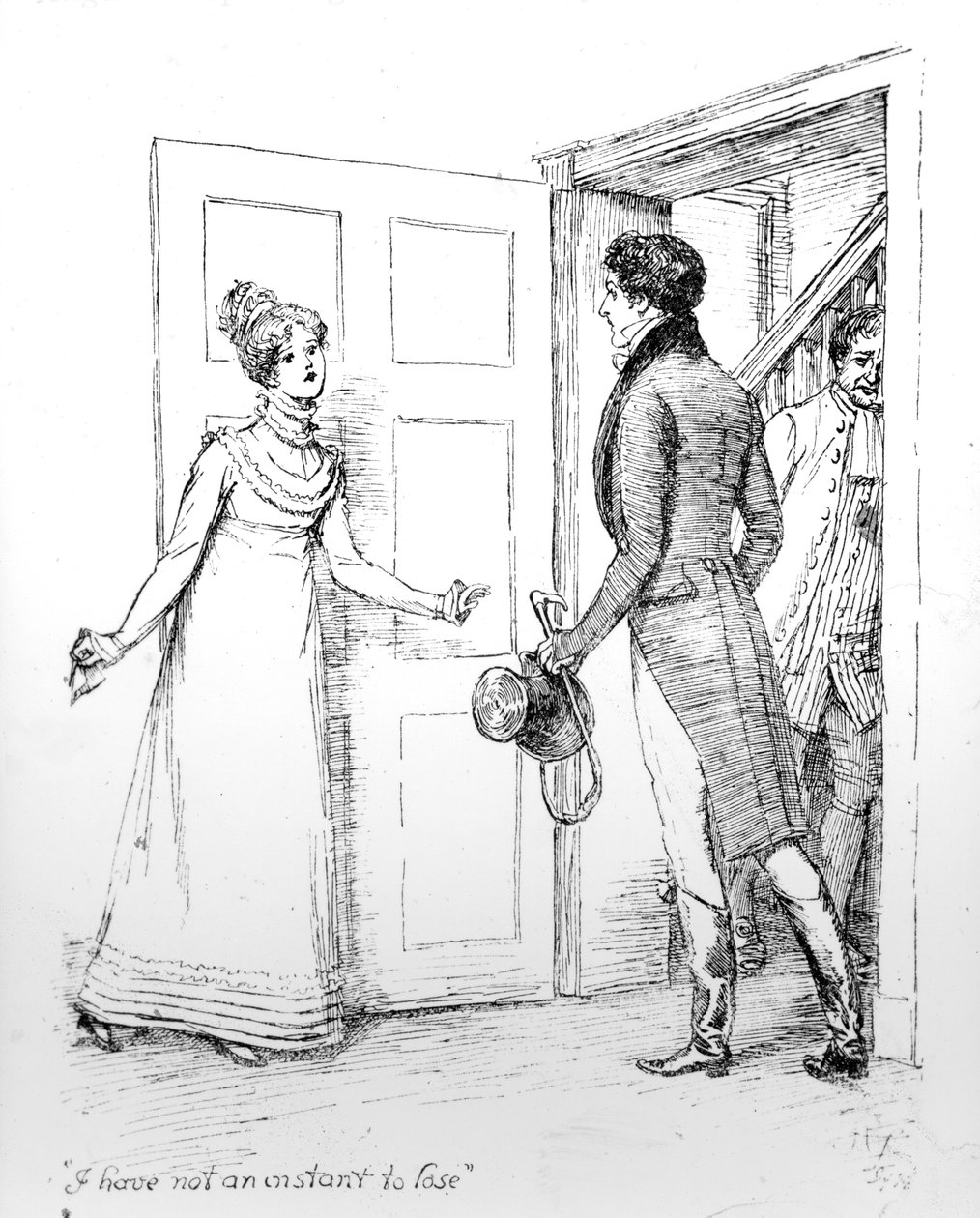 „Nie mam ani chwili do stracenia”, ilustracja z „Dumy i uprzedzenia” Jane Austen, wydanie z 1894 r. autorstwa Hugh Thomson