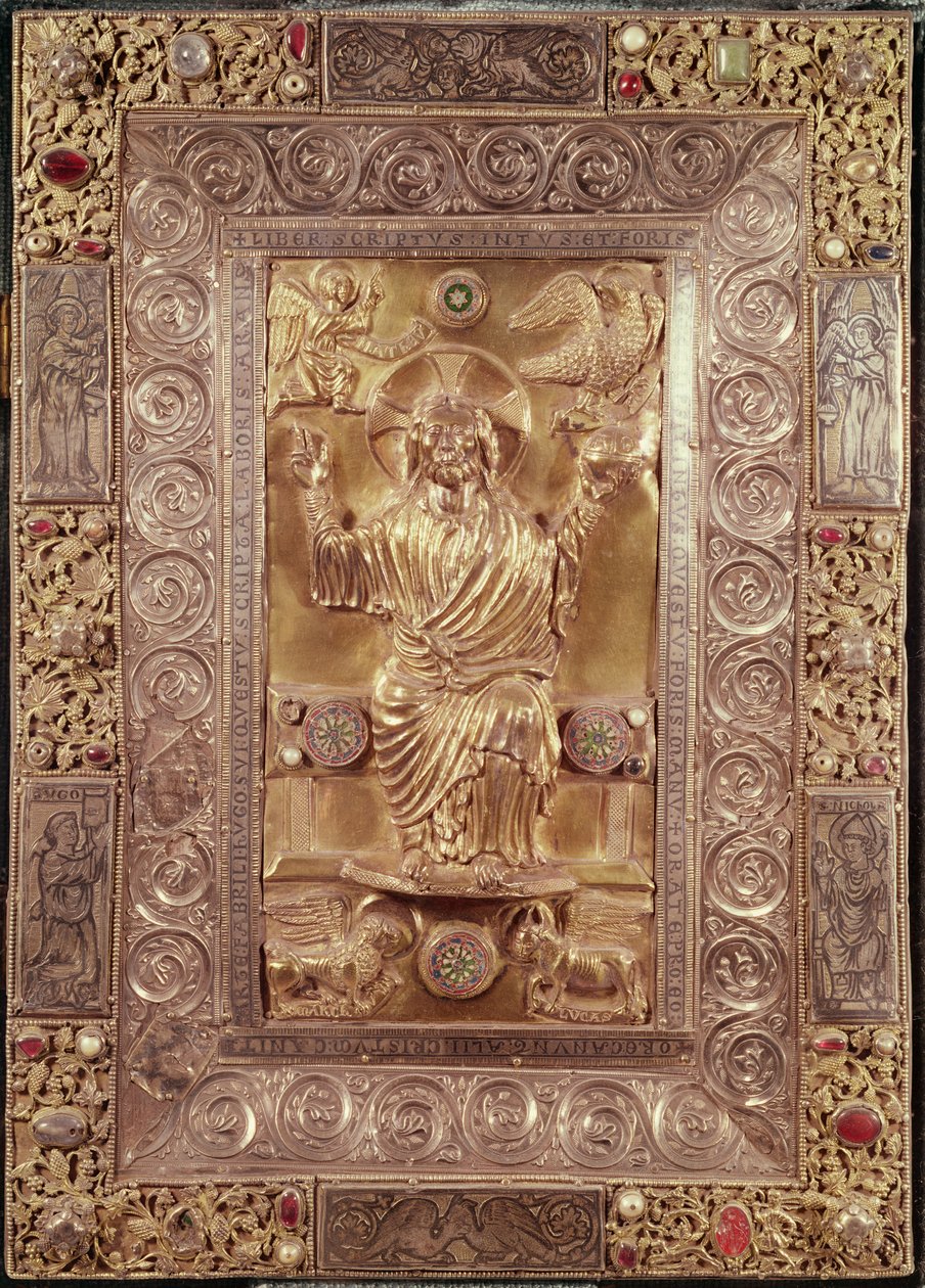 Chrystus w majestacie między symbolami Ewangelistów, ok. 1228 (srebro, szlachetny kamień i emalia) autorstwa Hugo d Oignies