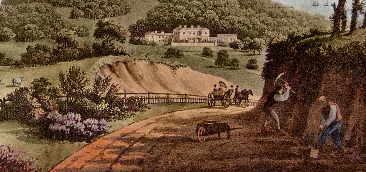 Fragment widoku Sherringham Bower, Norfolk: opat Upcher, ok. 1812 wc na papierze autorstwa Humphry Repton