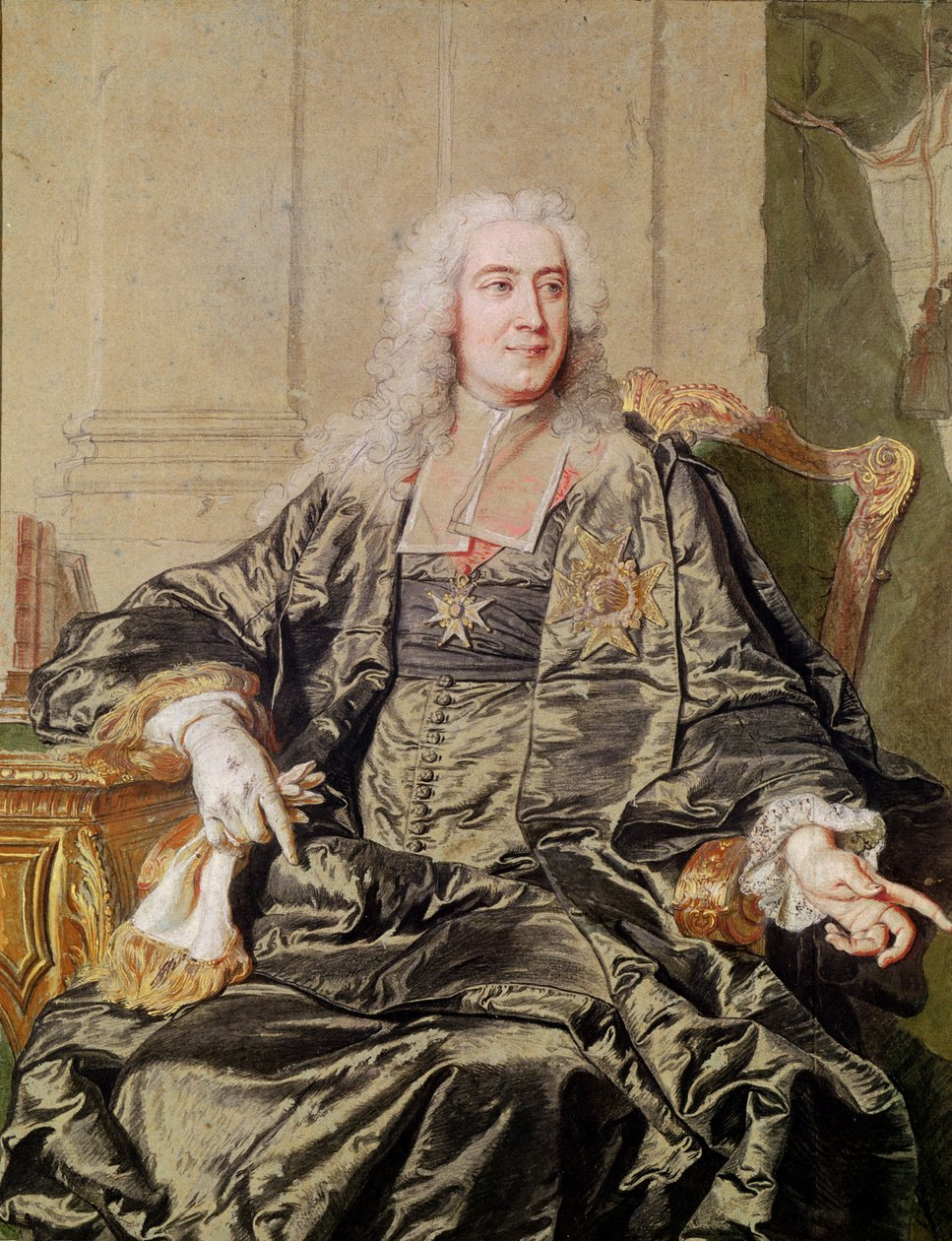 Marc Pierre de Voyer (1696-1764) Hrabia Argenson (pióro i atrament i toaleta na papierze) autorstwa Hyacinthe Francois Rigaud