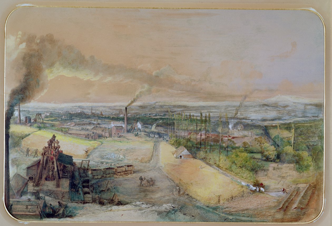 Krajobraz przemysłowy na polu węglowym Blanzy, Saone-et-Loire, ok. 1860 autorstwa Ignace Francois Bonhomme