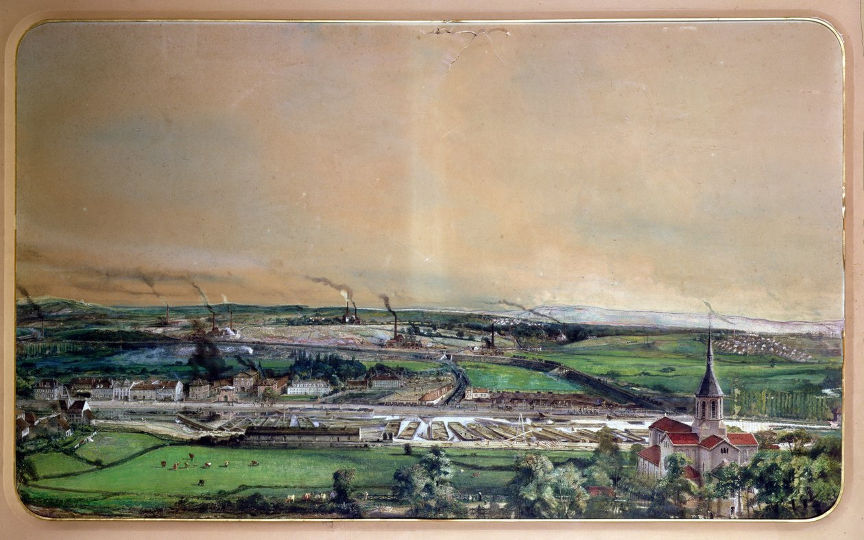Krajobraz przemysłowy na polu węglowym Blanzy, Saone-et-Loire, ok. 1860 (na papierze) autorstwa Ignace Francois Bonhomme