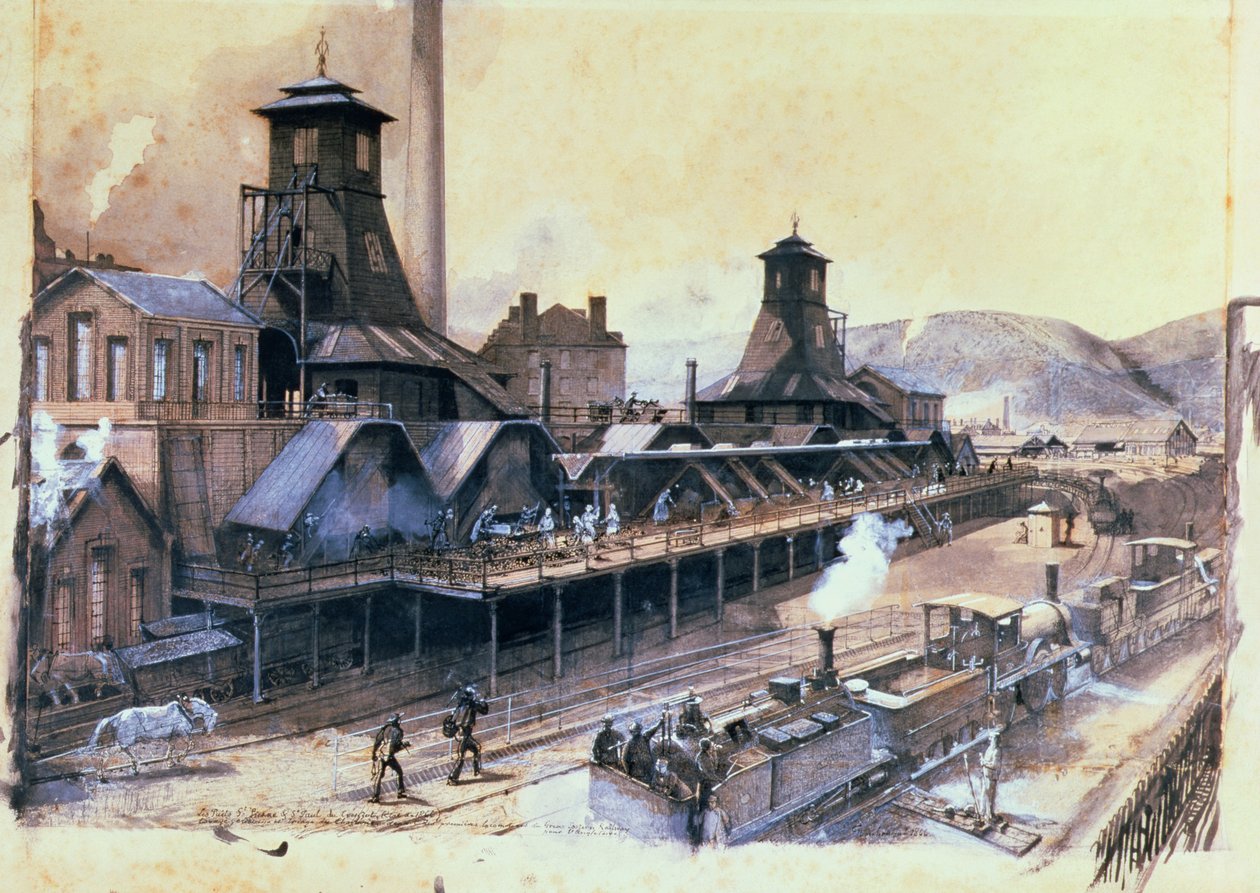 Doły St. Pierre i St. Paul w Le Creusot, 1866 (tusz i gwasz na papierze) autorstwa Ignace Francois Bonhomme