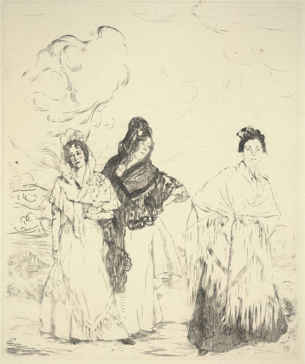 Las Manolas, c.1899 (sucha igła) autorstwa Ignacio Zuloaga y Zabaleta