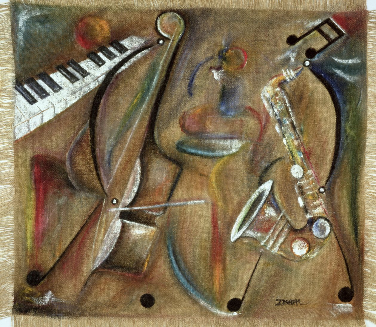Burlap Sax (olej na burlapie) autorstwa Ikahl Beckford