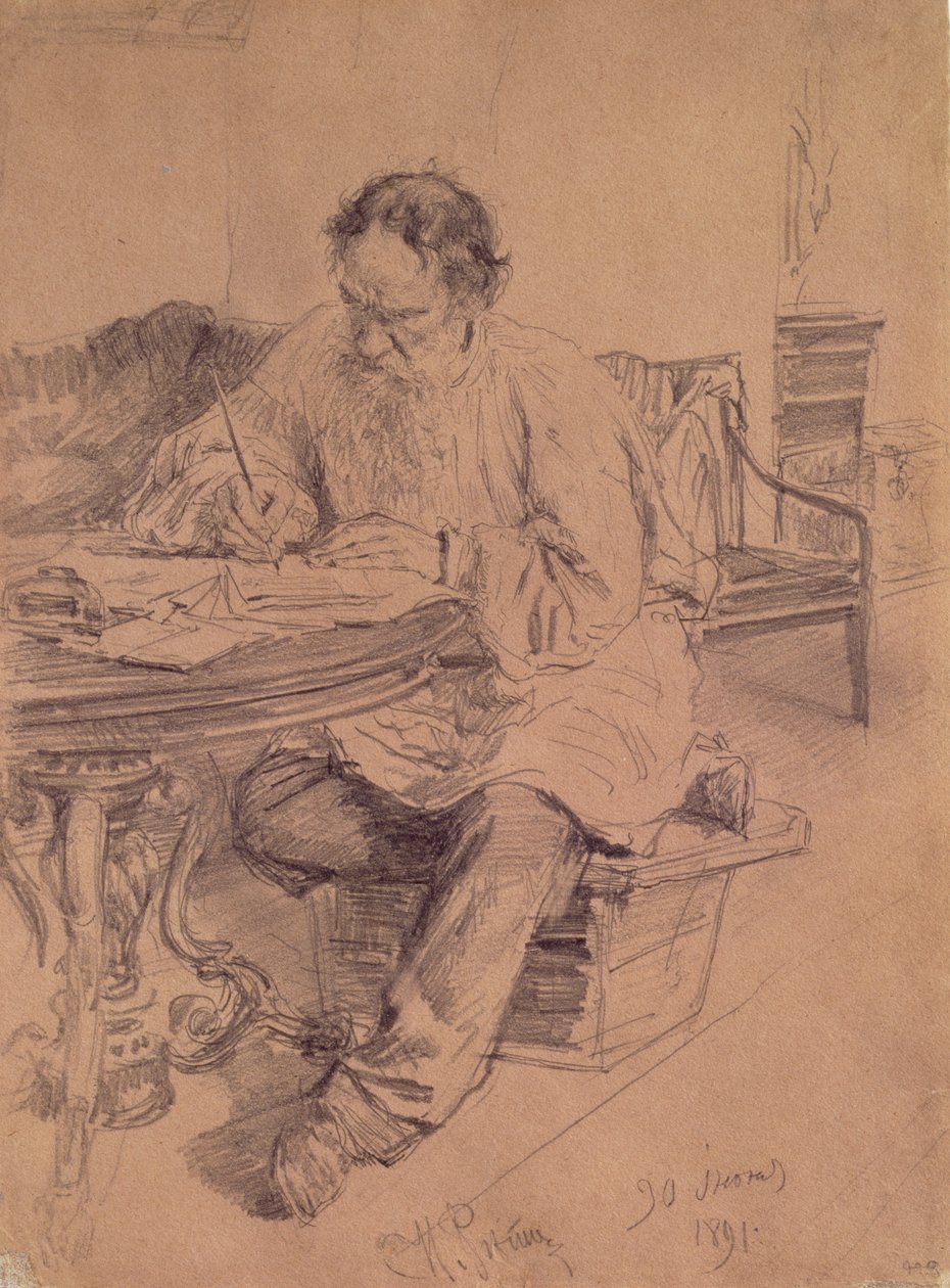 Lew Nikołajewicz Tołstoj (1828-1910) w pracy, 1891 autorstwa Ilya Efimovich Repin
