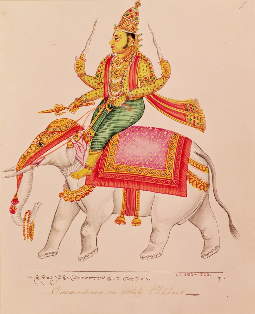 Indra, bóg burz, jadący na słoniu, 1820-25 autorstwa Indian School