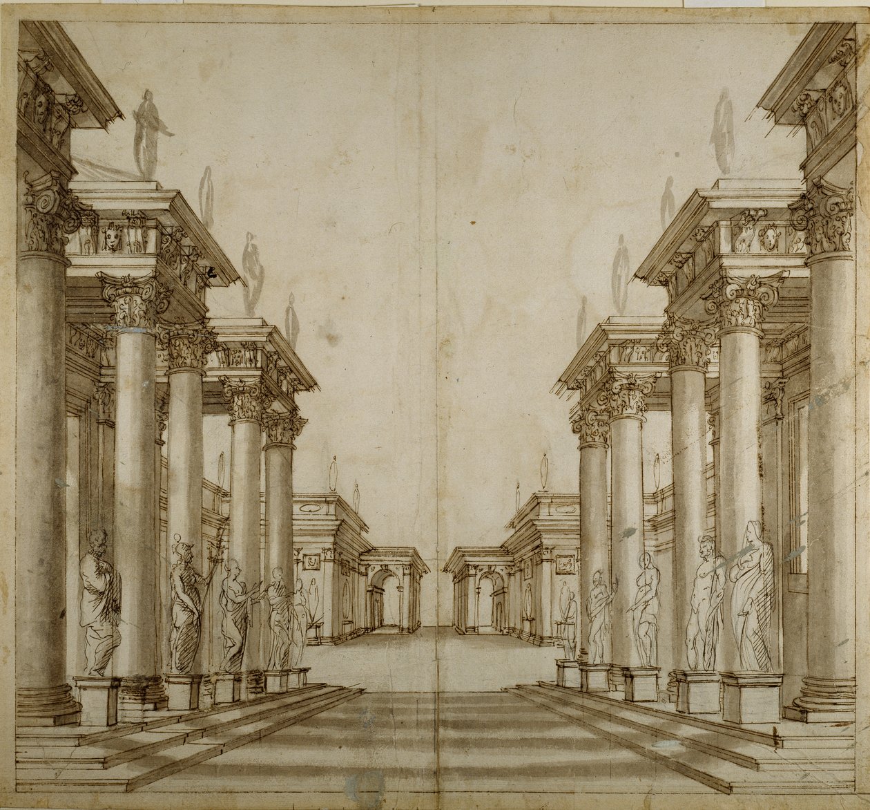 Atrium rzymskie (pióro i atrament na papierze) autorstwa Inigo Jones