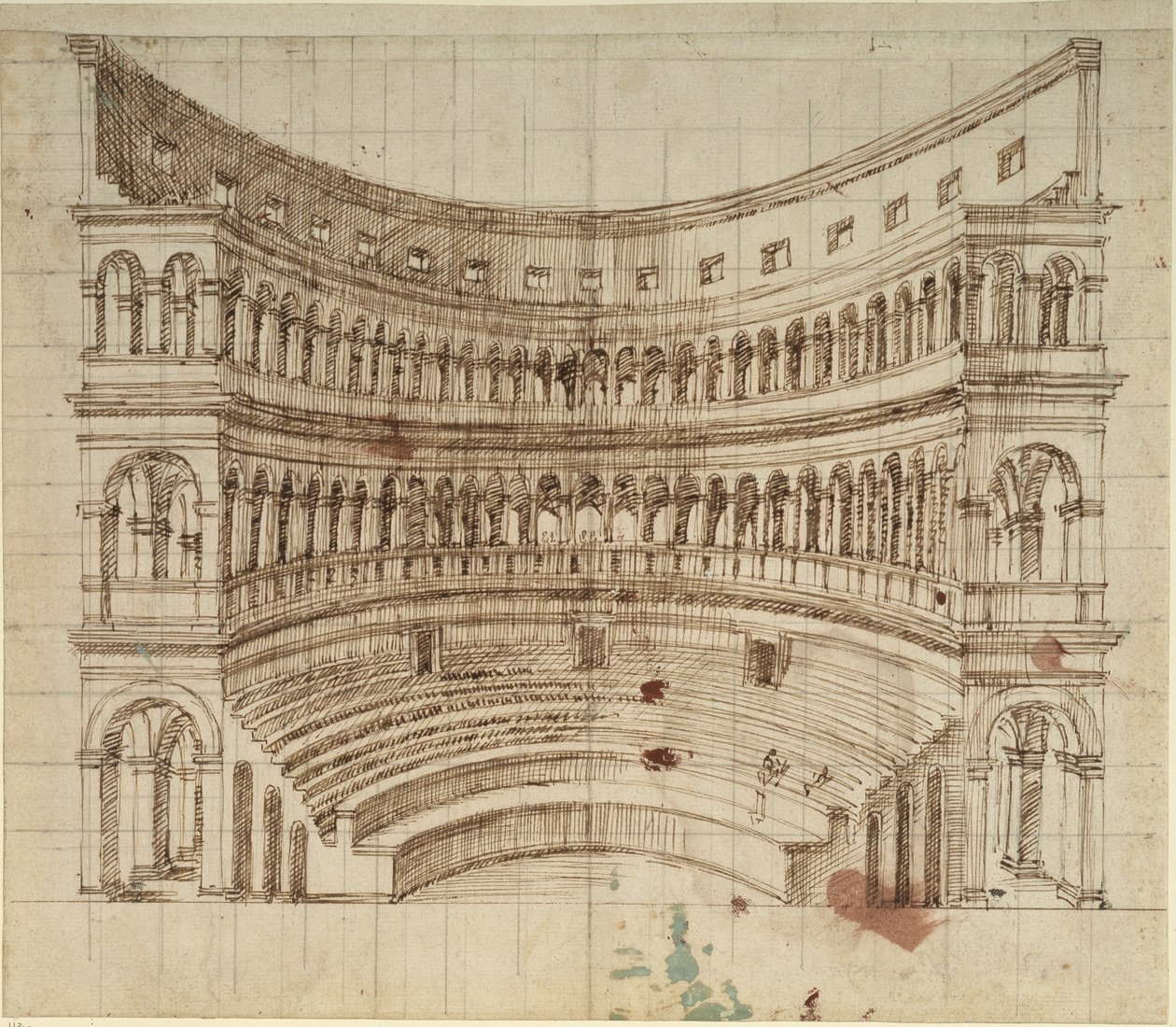 Amfiteatr (pióro i atrament na papierze) autorstwa Inigo Jones