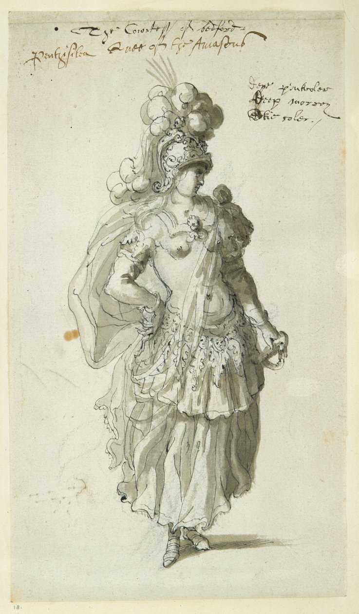 Penthesilea, c.1609 (pióro i atrament na papierze) autorstwa Inigo Jones