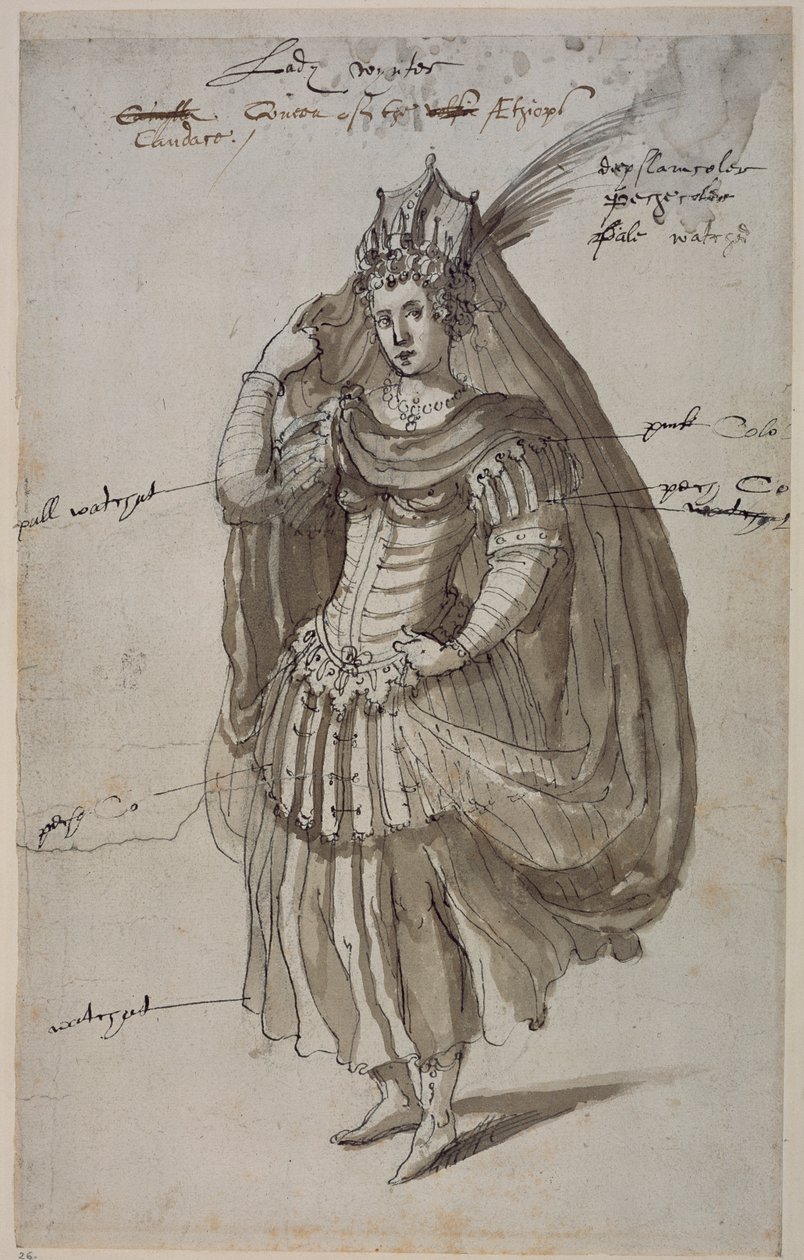 Królowa Candace, c.1609 (pióro i atrament na papierze) autorstwa Inigo Jones