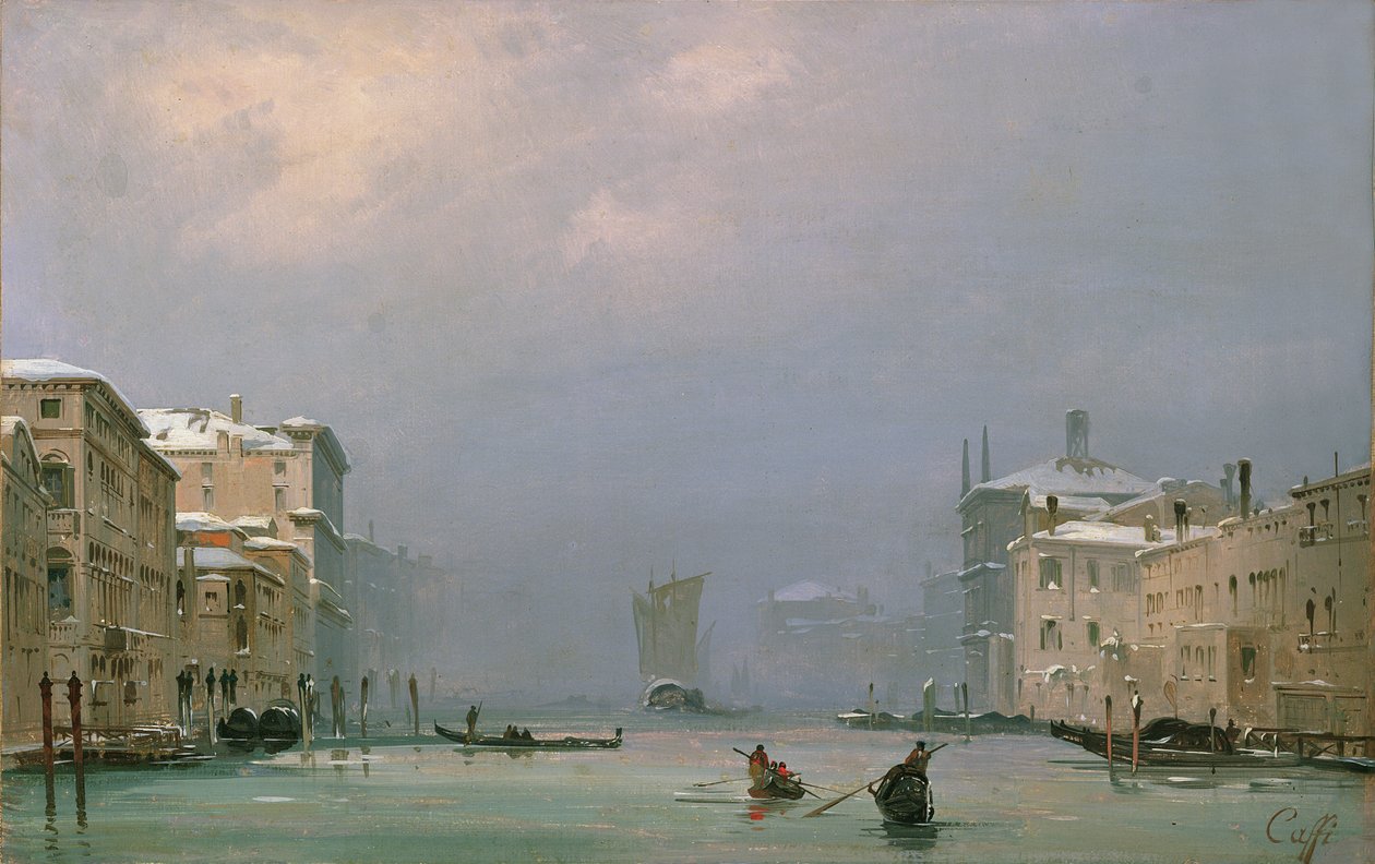 Canal Grande ze śniegiem i lodem, 1849 autorstwa Ippolito Caffi