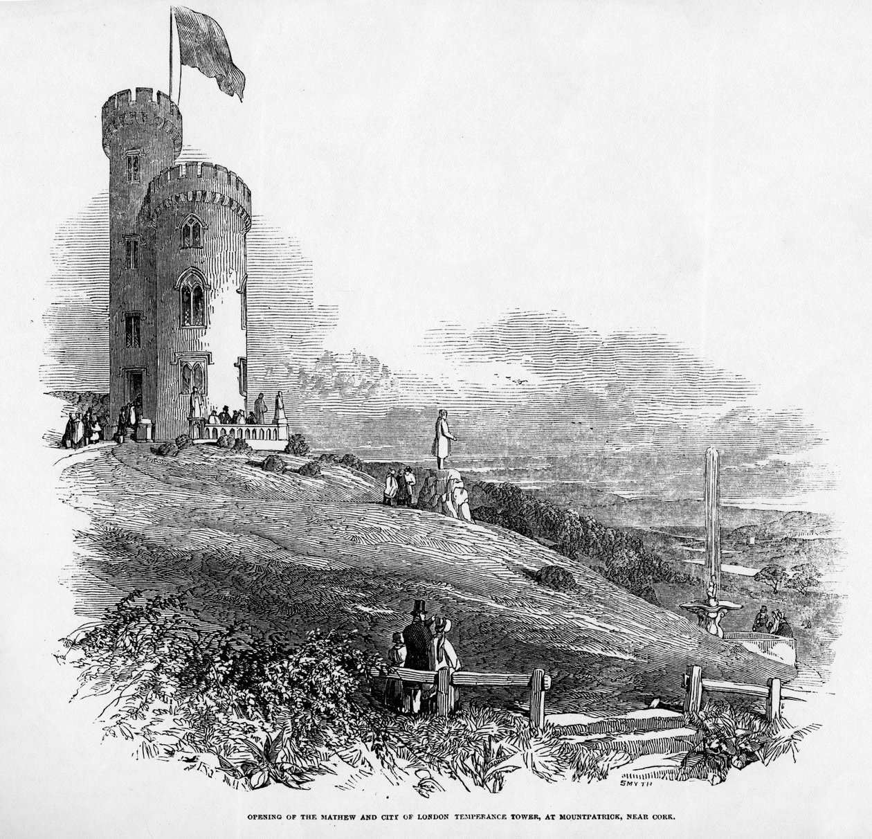 Otwarcie wieży Mathew i City of London Temperance Tower na Mount Patrick, niedaleko Cork, 1846 r autorstwa Irish School