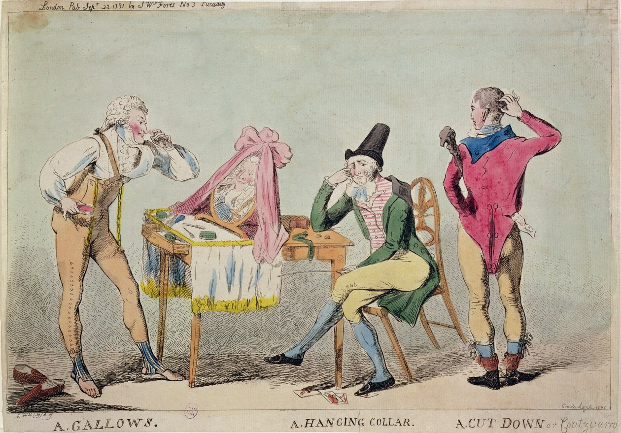 Karykatura francuskich emigrantów arystokratycznych w Anglii podczas rewolucji, 1791 r. autorstwa Isaac Cruikshank