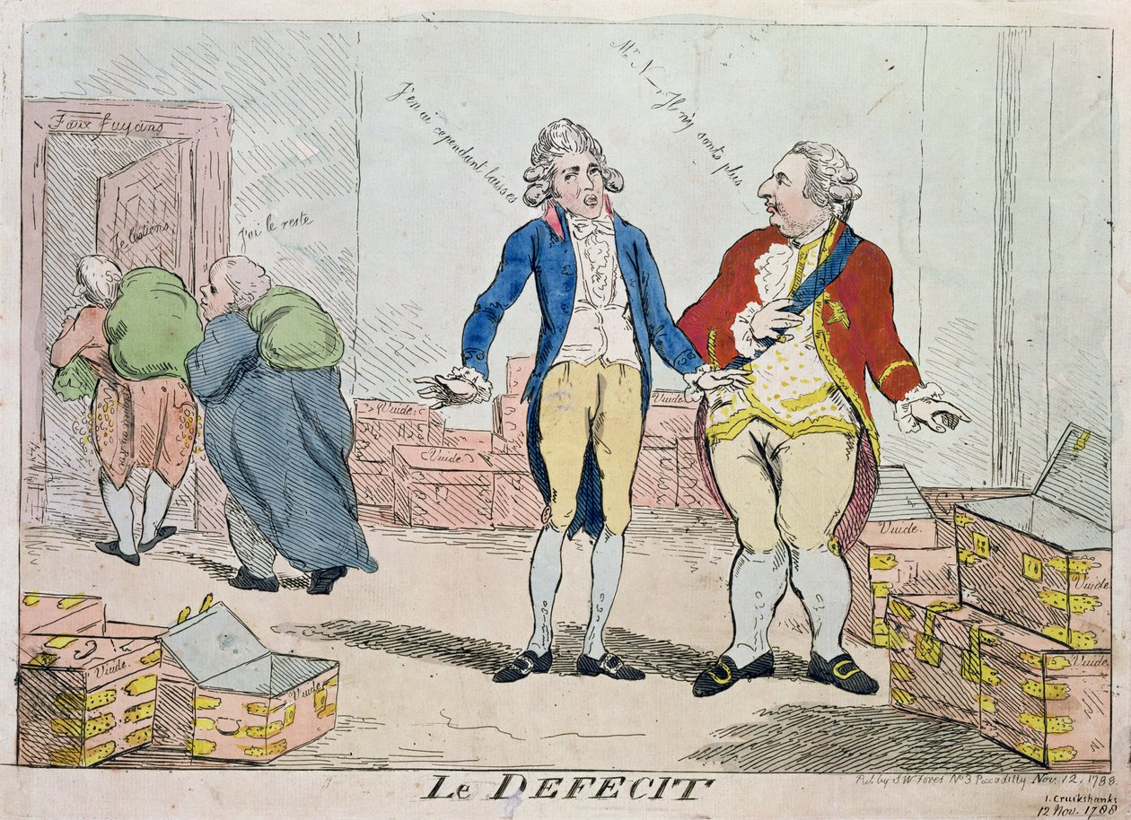 Le Deficit, 1788 (өнгөт сийлбэр)поли autorstwa Isaac Robert Cruikshank