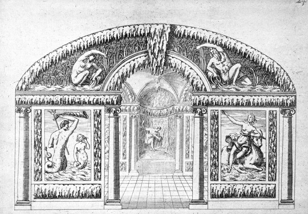 Projekt groty z "The Gardens of Wilton", wydany ok. 1645 r. autorstwa Isaac de Caus