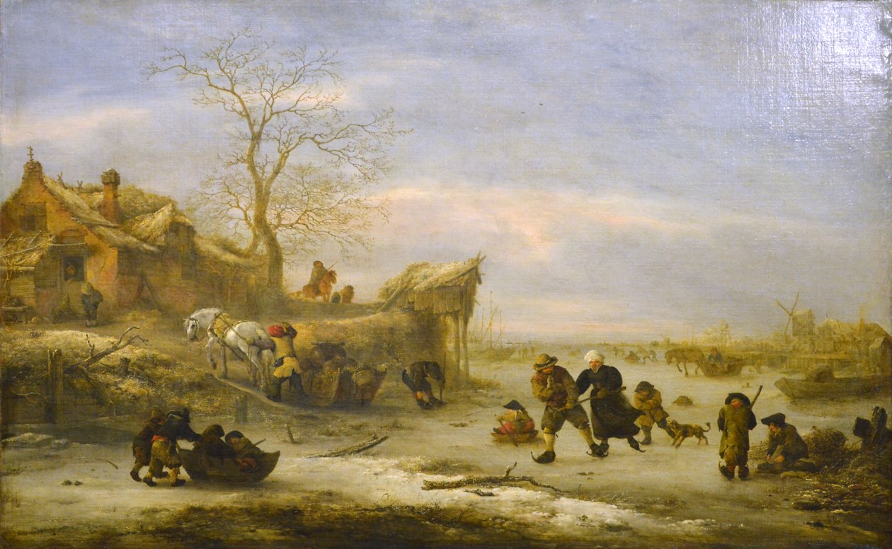 Zamarznięty kanał z śliskim momentem obrotowym autorstwa Isaac van Ostade