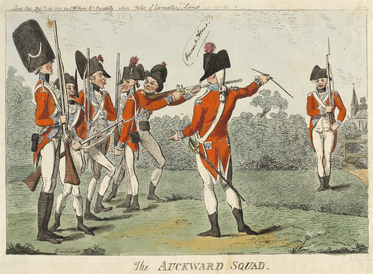 The Awkward Squad, 1793 (kolorowa akwaforta) autorstwa Isaac Cruikshank
