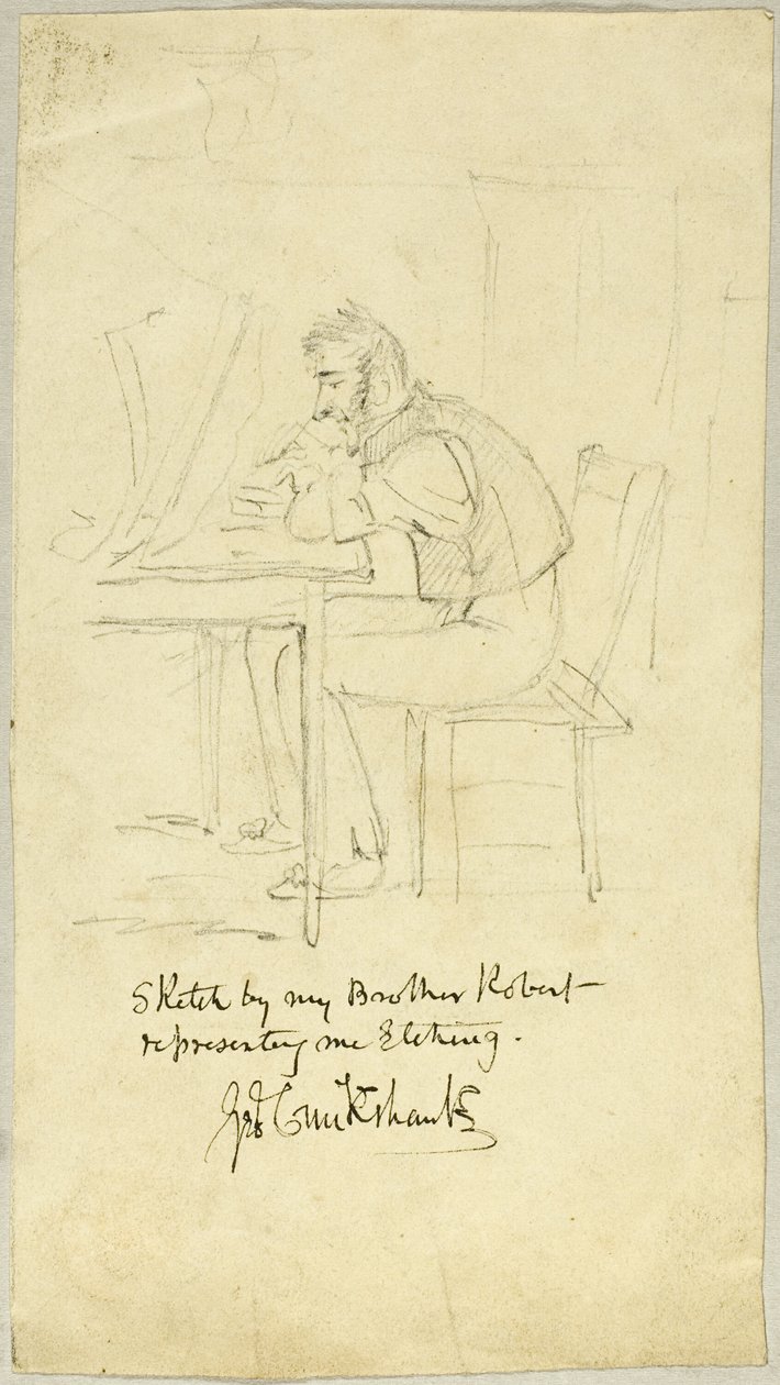 George Cruikshank robi akwafortę autorstwa Isaac Robert Cruikshank