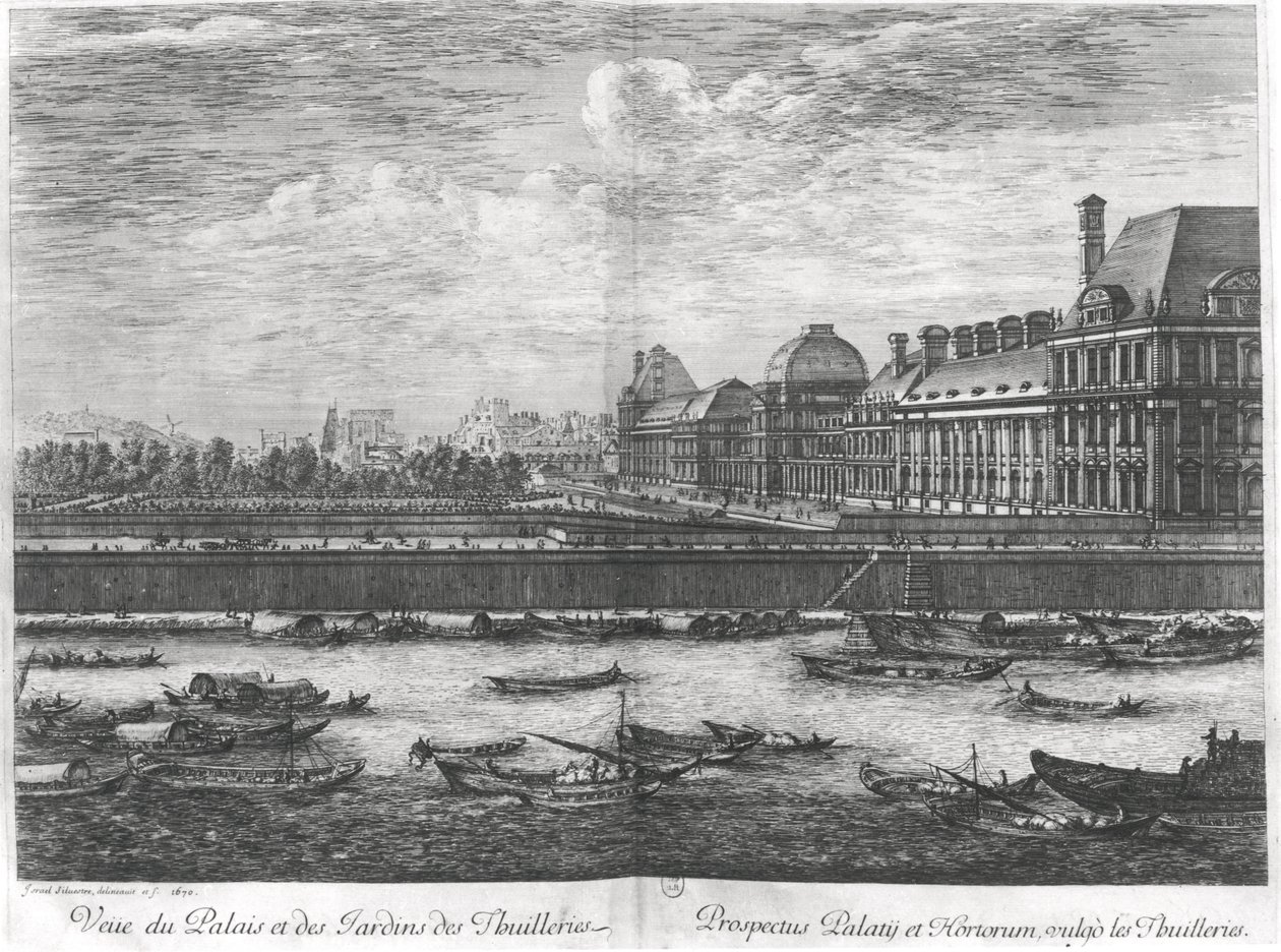 Widok na Palais des Tuileries i ogrody, 1670 autorstwa Israël Silvestre the Younger
