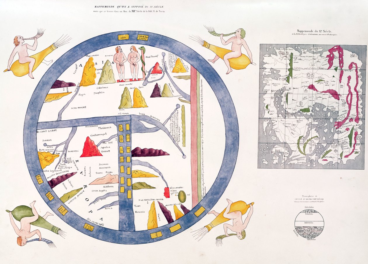Beatus of Turin mappamundi (ręcznie barwiony grawerunek) autorstwa Italian School