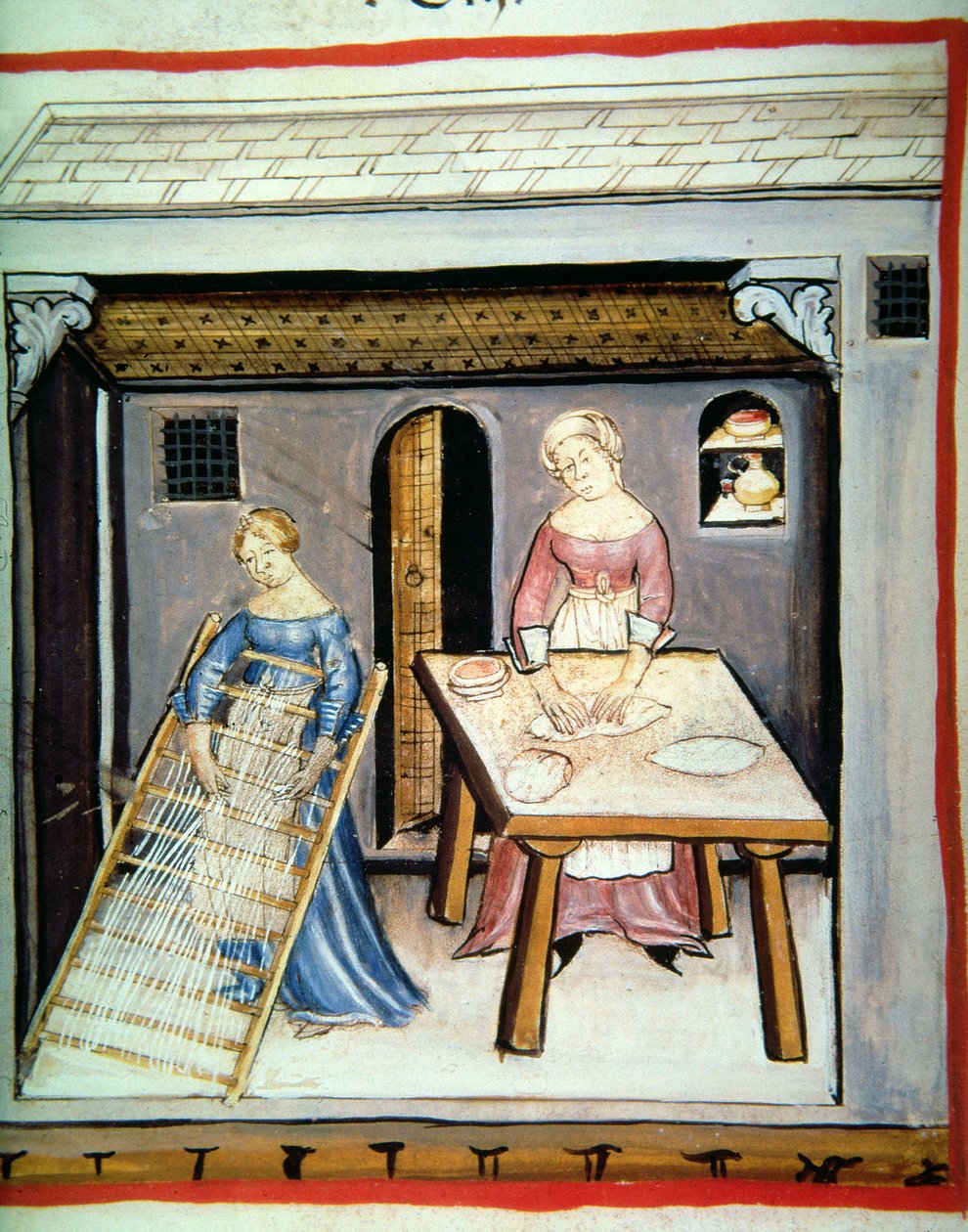 Nova 2644 fol.45v Przygotowanie makaronu z Tacuinum Sanitatis Code Vindobonensis autorstwa Italian School