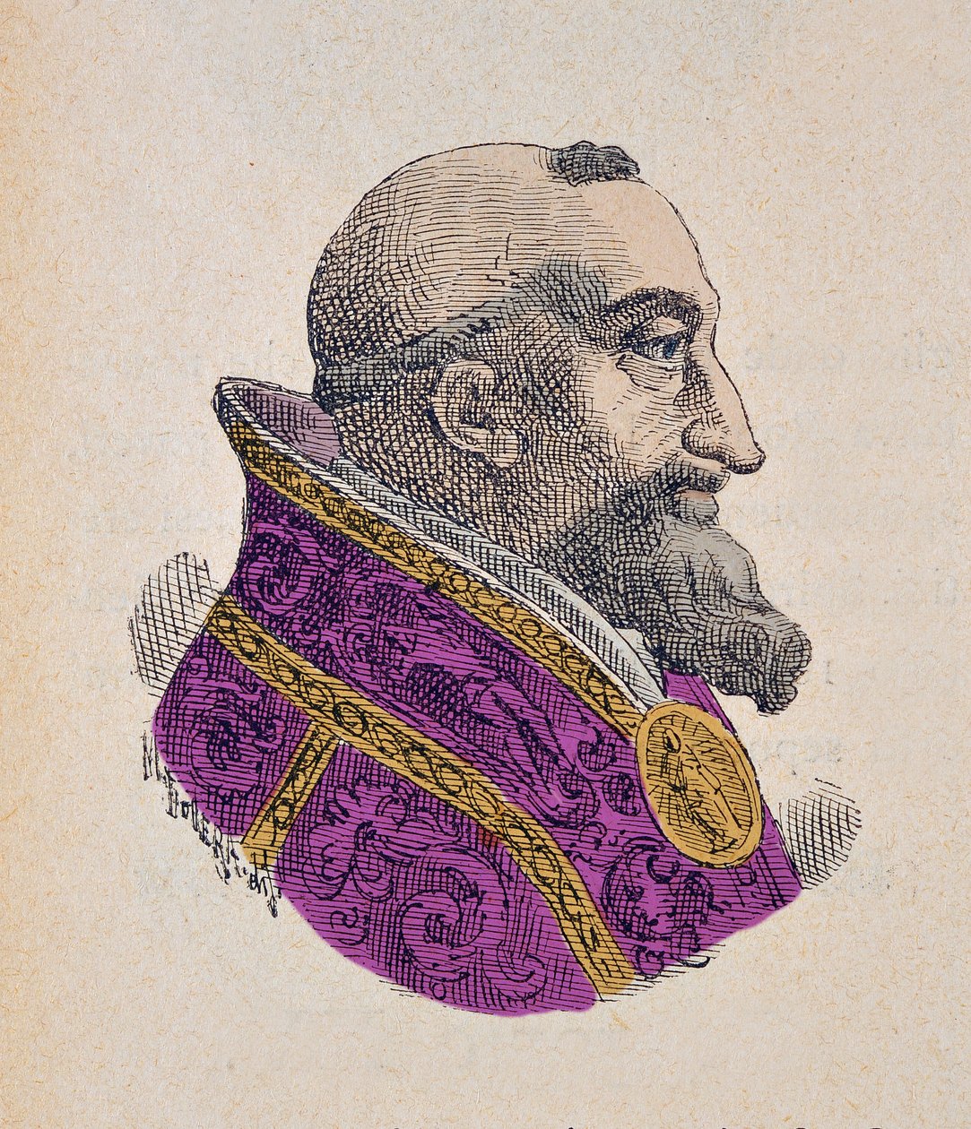 Portret papieża Grzegorza XV (Gregorio, Gregorius lub Gregory) (1621-1623), 1898 (rycina z późniejszym zabarwieniem) autorstwa Italian School