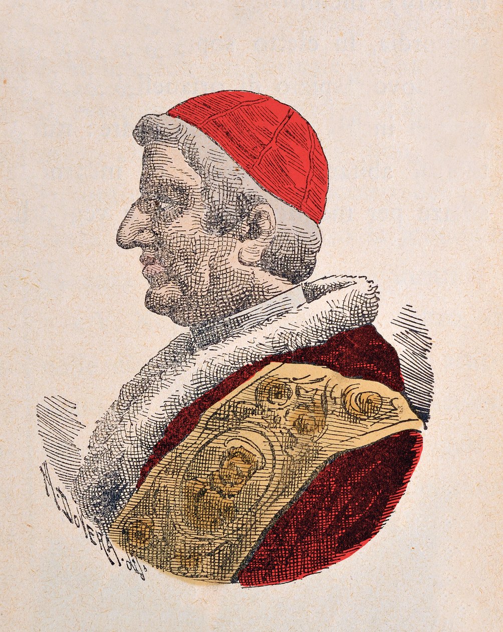 Portret papieża Grzegorza XVI (Gregorio, Gregorius lub Gregory) (1831-1846), 1898 (rycina z późniejszym zabarwieniem) autorstwa Italian School