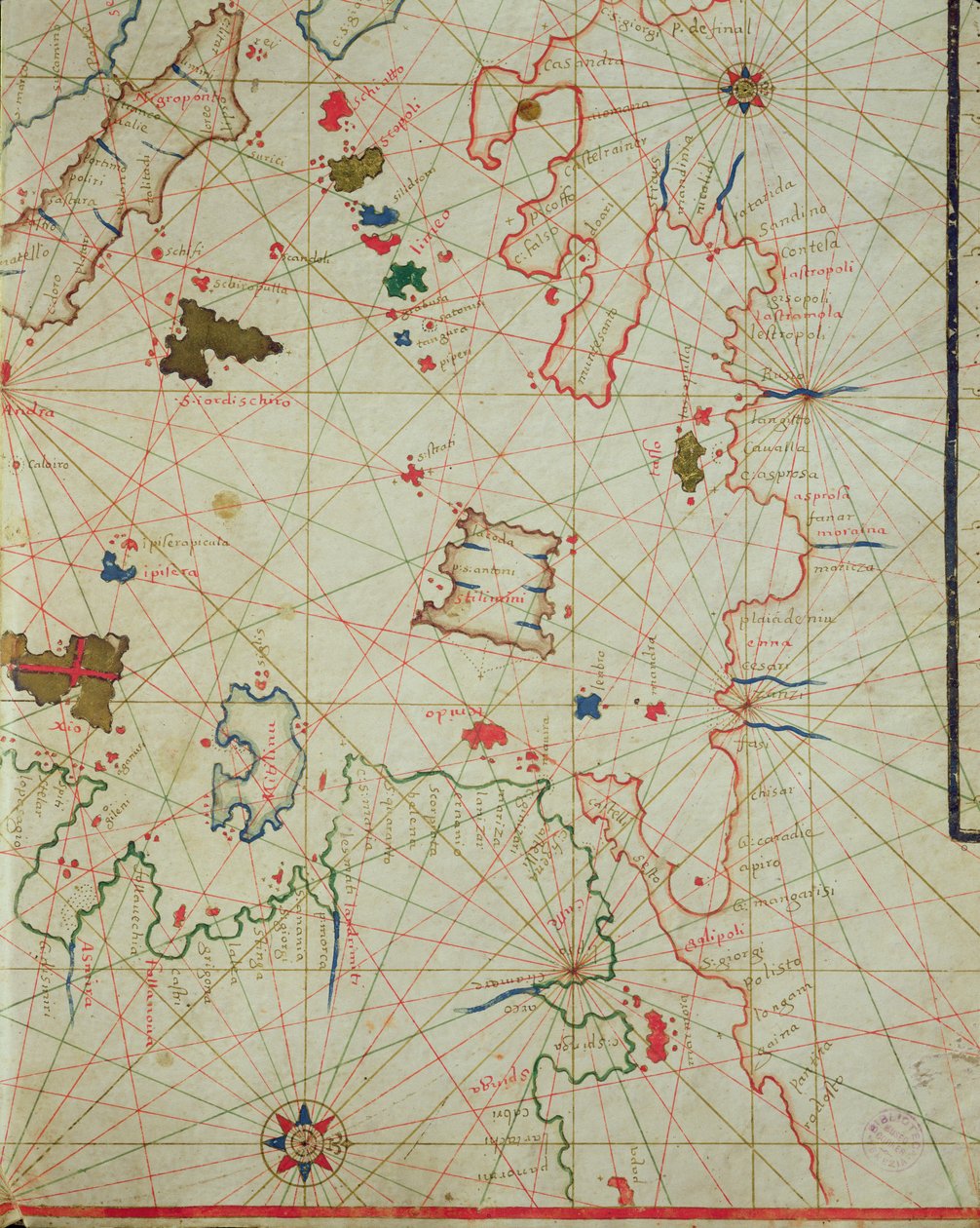 Peloponez z wyspą Limnos, z atlasu morskiego, 1646 (atrament na welinie) (szczegół z 330939) autorstwa Italian School