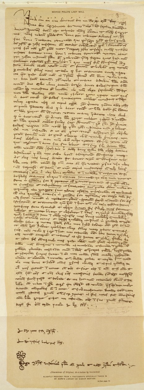 Testament Marco Polo, spisany w 1324 r. autorstwa Italian School