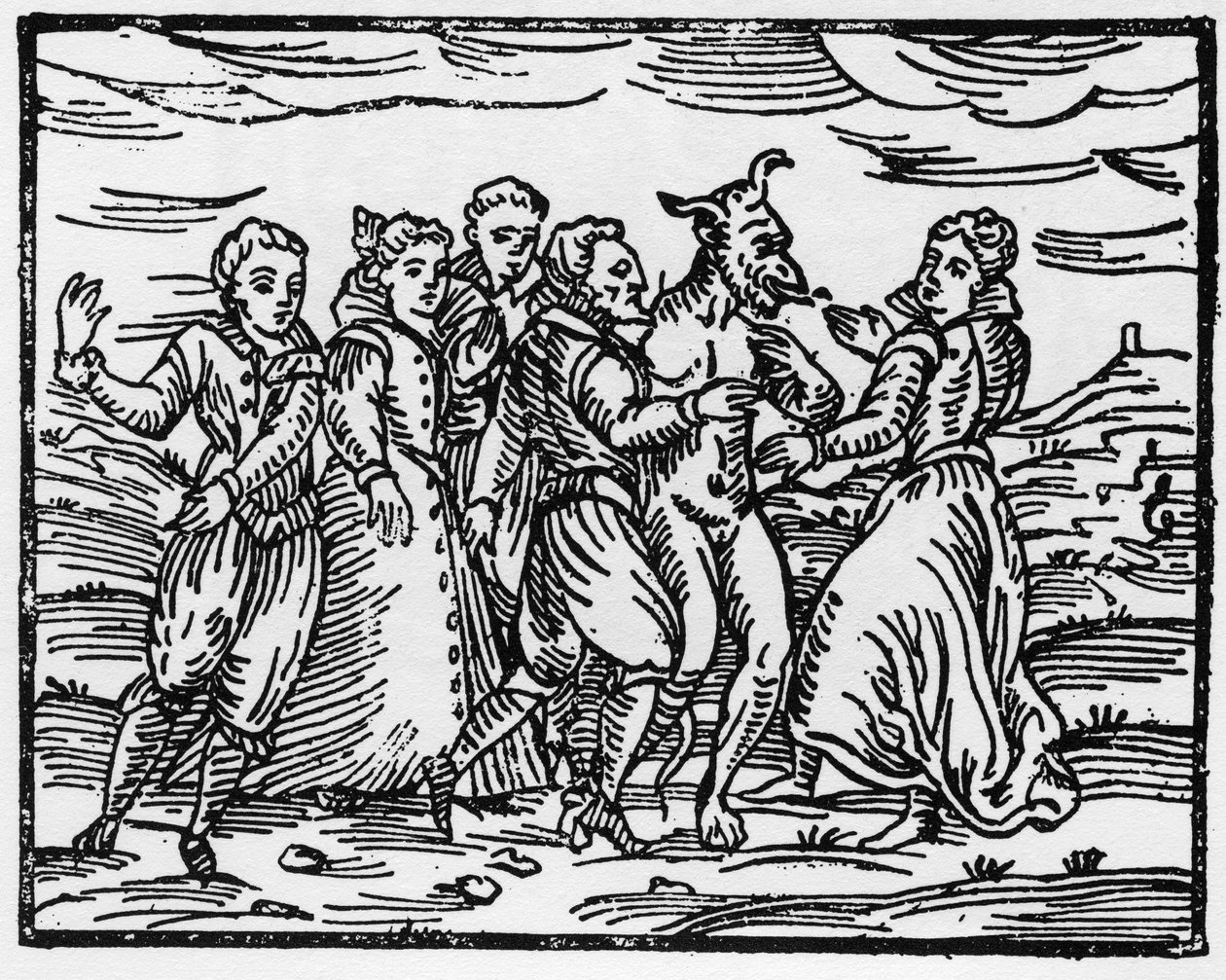 Czarownice tańczące z diabłem, ilustracja z Kompendium Maleficarum autorstwa Francesco Marii Guazzo, 1608 autorstwa Italian School