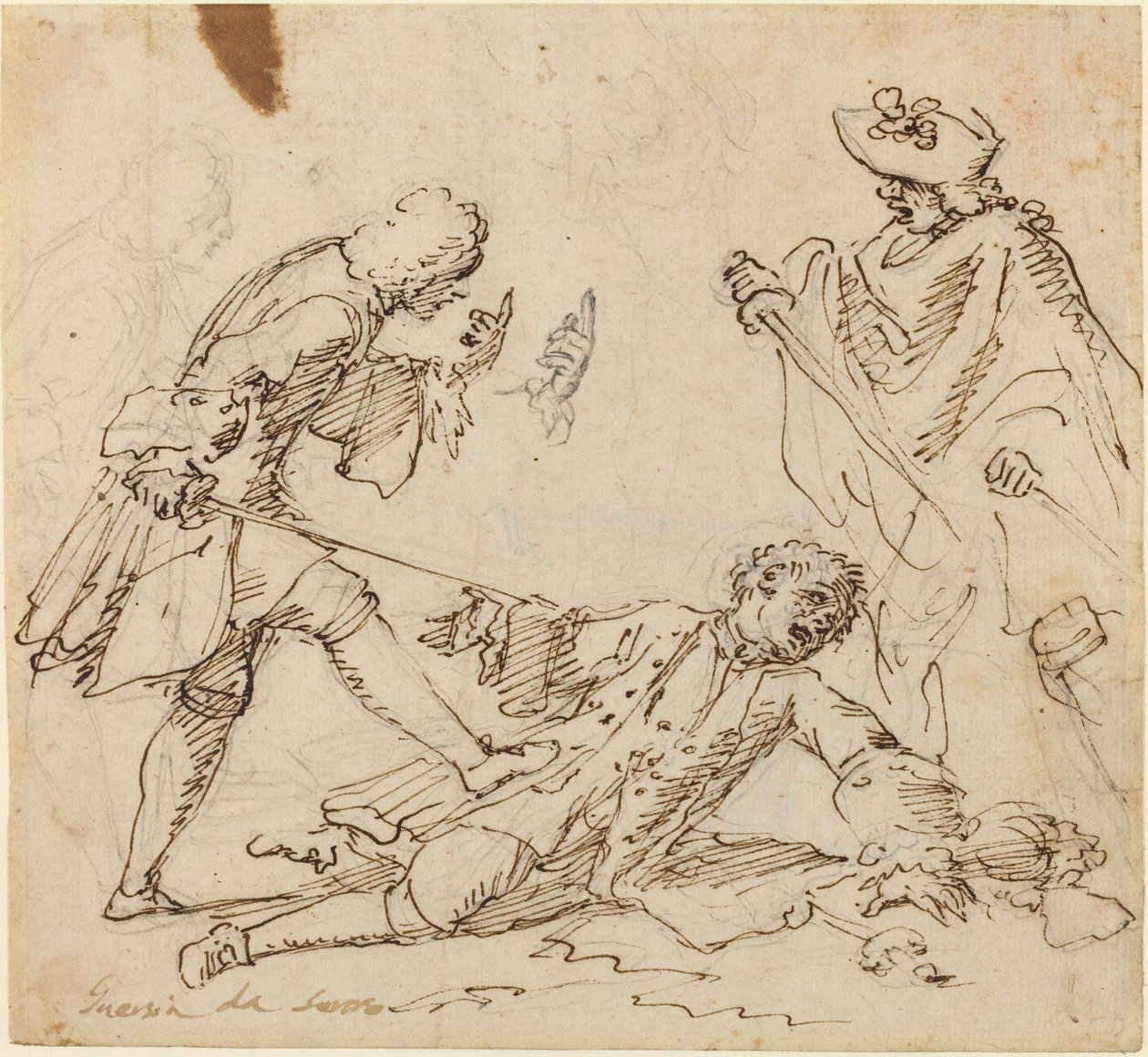Trzech mężczyzn walczących autorstwa Italian 17th or 18th Century