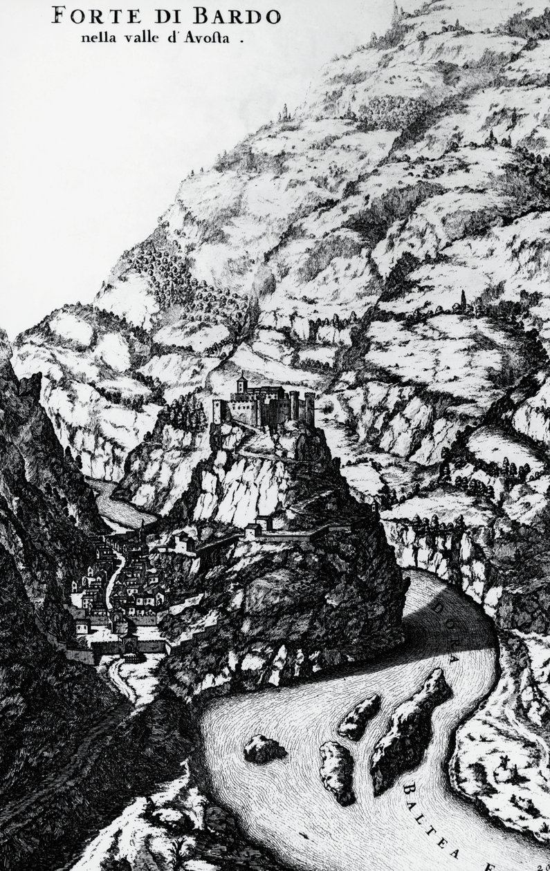 Fort Bard, rycina z Teatru Savoy autorstwa Italian School