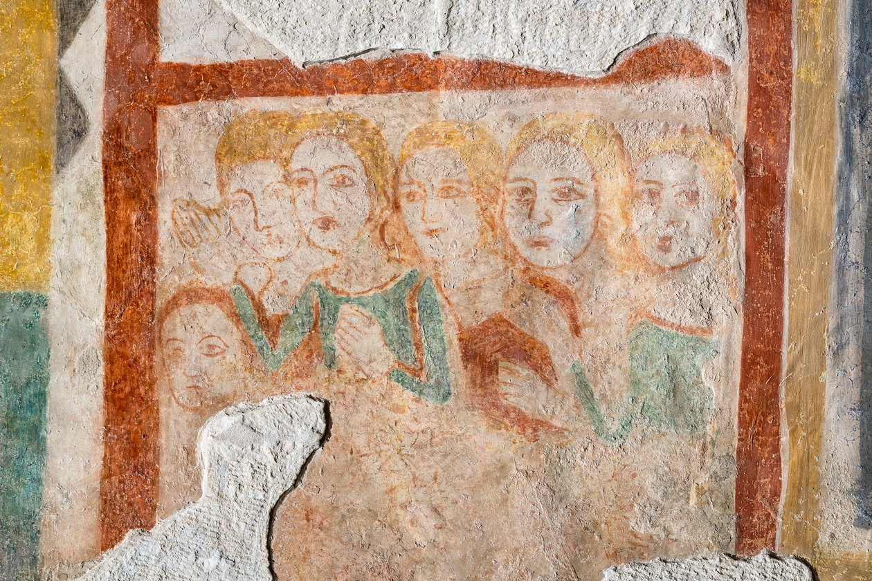 Fresk - grupa wiernych autorstwa Italian School