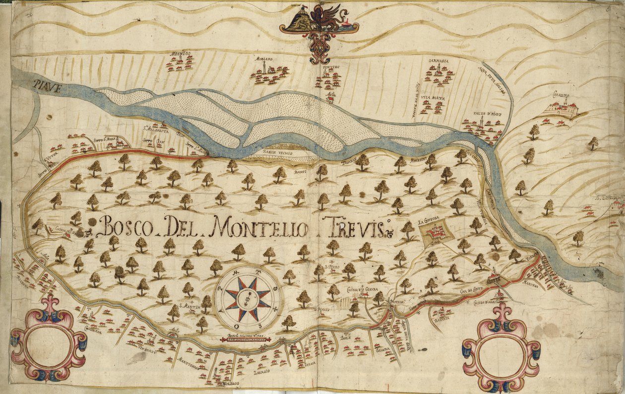 Montello, mapa, XVIII wiek, Wenecja Euganejska, Włochy autorstwa Italian School