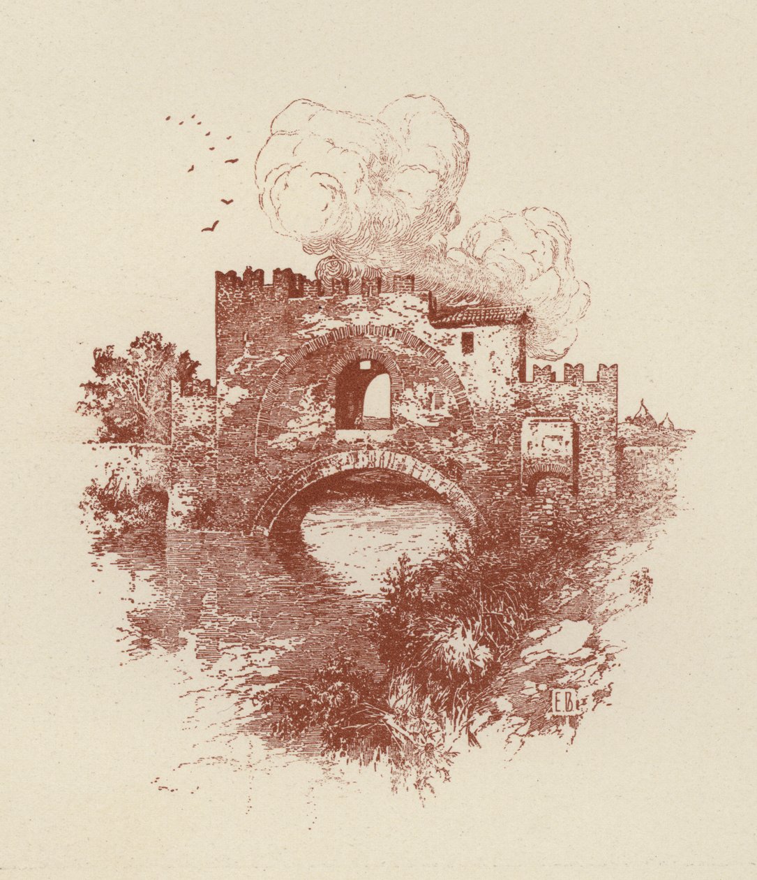Rzym, most Nomentano (litografia) autorstwa Italian School