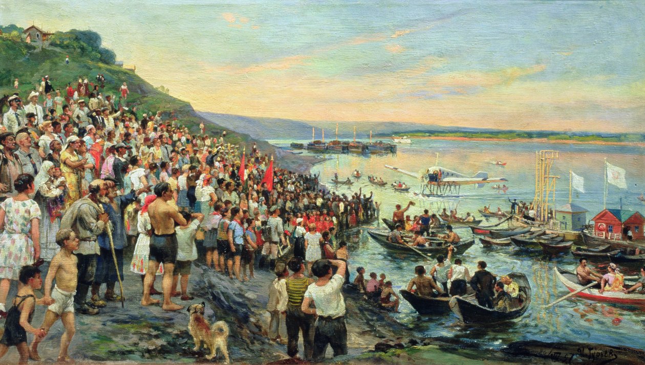 Przylot hydroplanu do Uljanowsk w 1927 roku, autorstwa Ivan Petrovich Guryev
