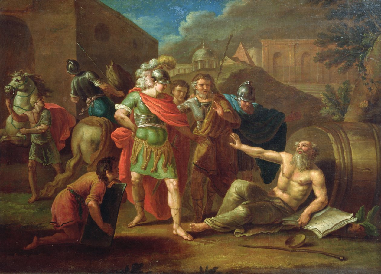 Aleksander Wielki odwiedza Diogenesa w Koryncie, 1787 autorstwa Ivan Philippovich Tupylev