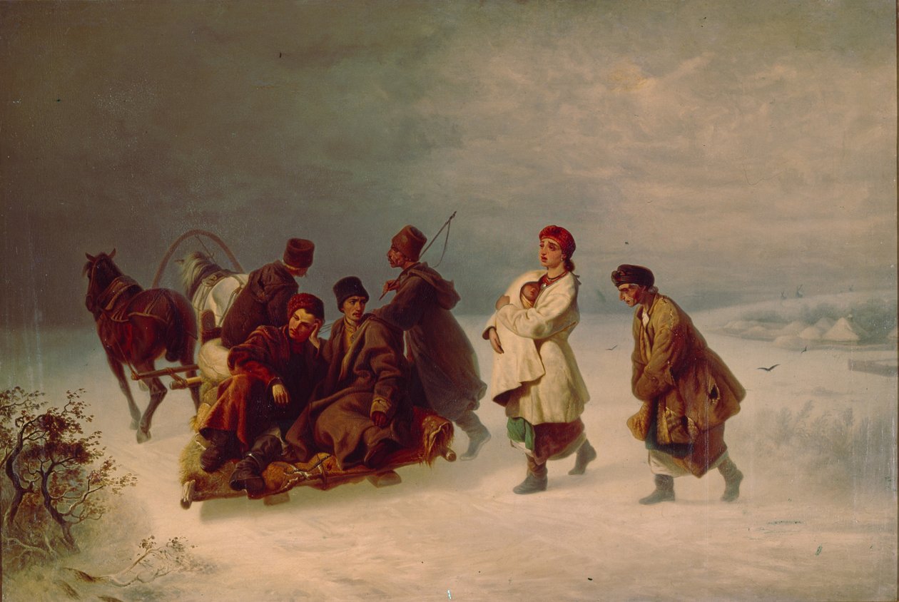 Pożegnanie rekrutów, 1860 autorstwa Ivan Ivanovich Sokolov