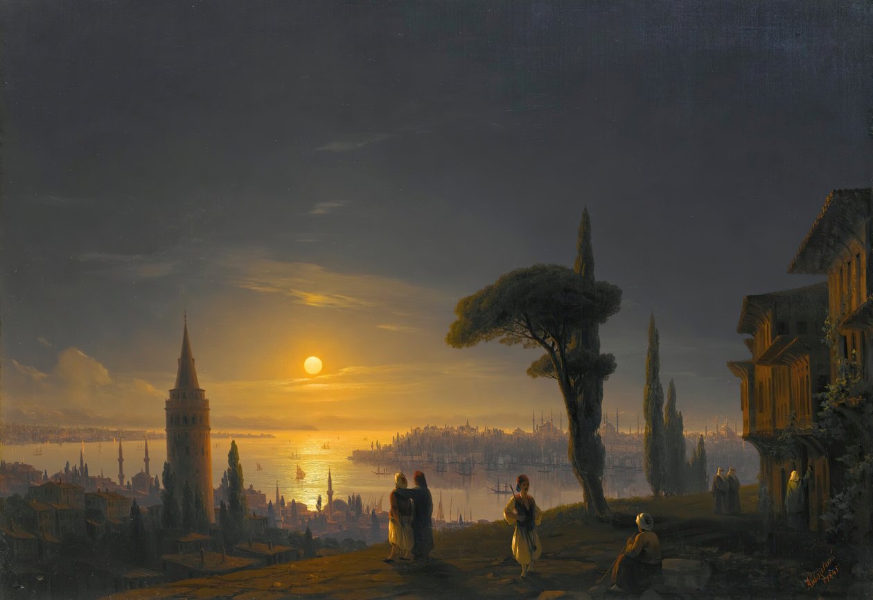 Wieża Galata przy świetle księżyca, 1845. autorstwa Ivan Konstantinovich Aivazovsky