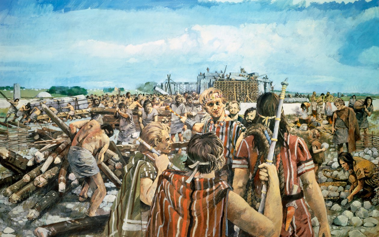 Budowa Stonehenge, c2300BC, c1990-2010 autorstwa Ivan Lapper