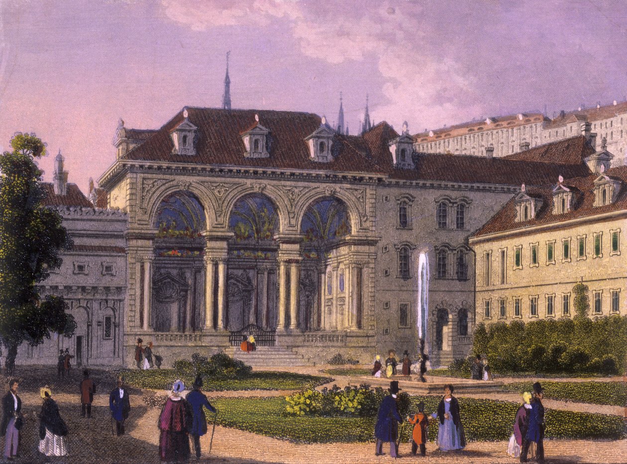 Ogród Wallensteina, Praga, 1847 (kolorowa staloryt) autorstwa J. and Felsing, J. Koruna