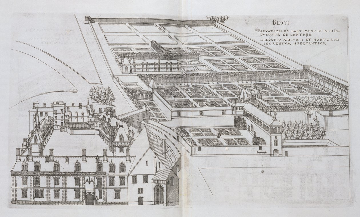 Plan zamkniętych ogrodów i zamku de Gaillon, z "Les Plus Belles Bastiments de France", wyd. 1570 r. autorstwa J. Androuet Ducerceau