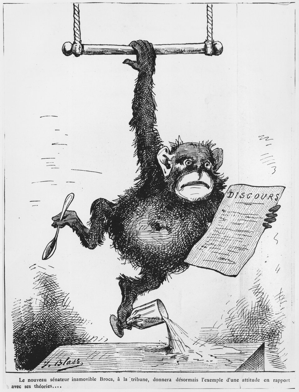 Karykatura Paula Broca (1824-1880) ilustracja z „Le Triboulet”, 1880 autorstwa J. Blass