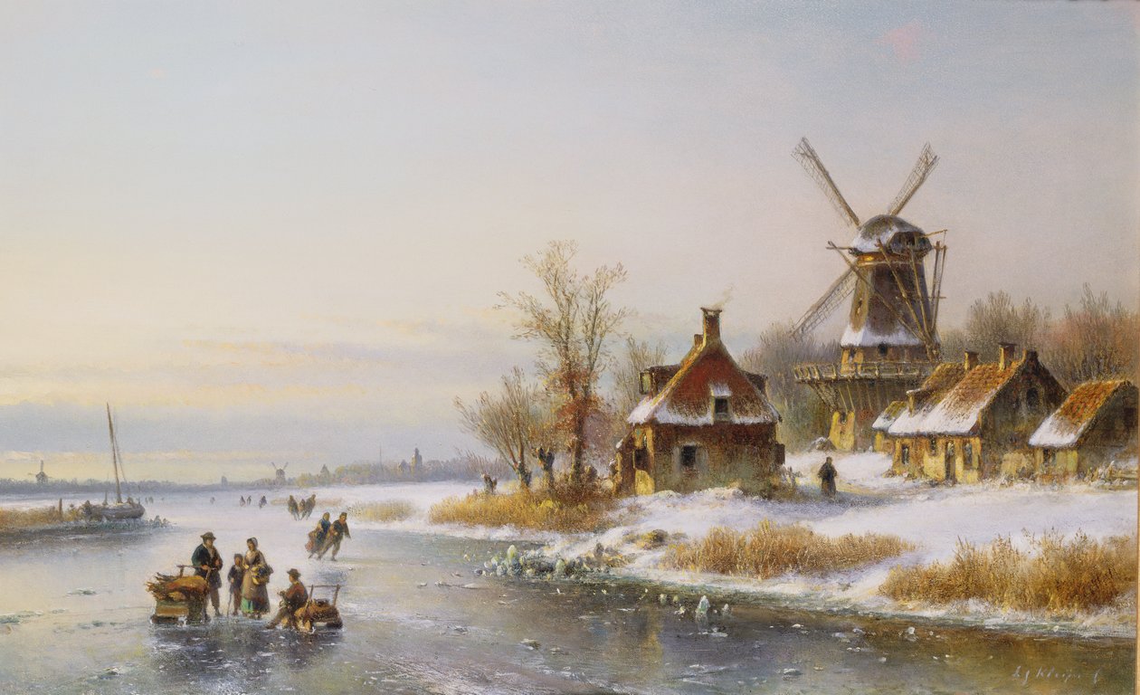 Pejzaż zimowy z wiatrakiem, XIX w. autorstwa Lodewijk Johannes Kleyn