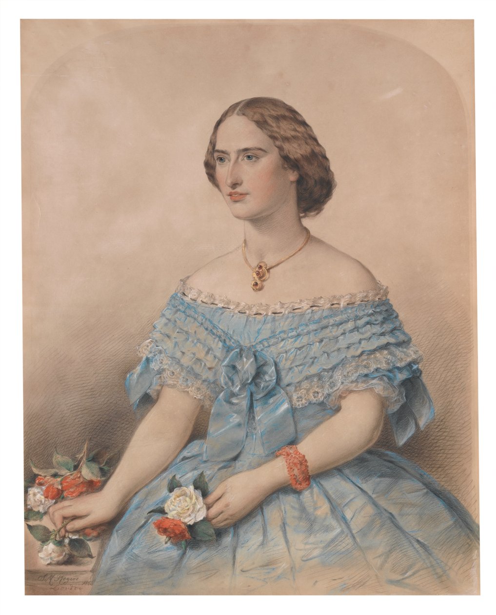 Portret młodej kobiety, panna Floe, 1863 (pastel na papierze) autorstwa J. M. Rogers